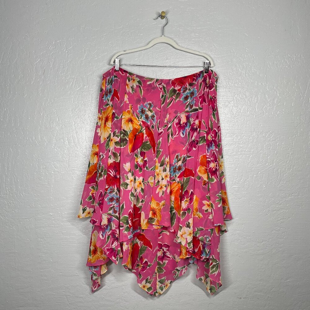 Lauren Ralph Lauren Women Plus Size 20W Pink Blue Floral Chiffon Hanky Hem Skirt